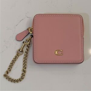 NWOT Coach Bubble Gum Pink Leather Wristlet with Gold Chain